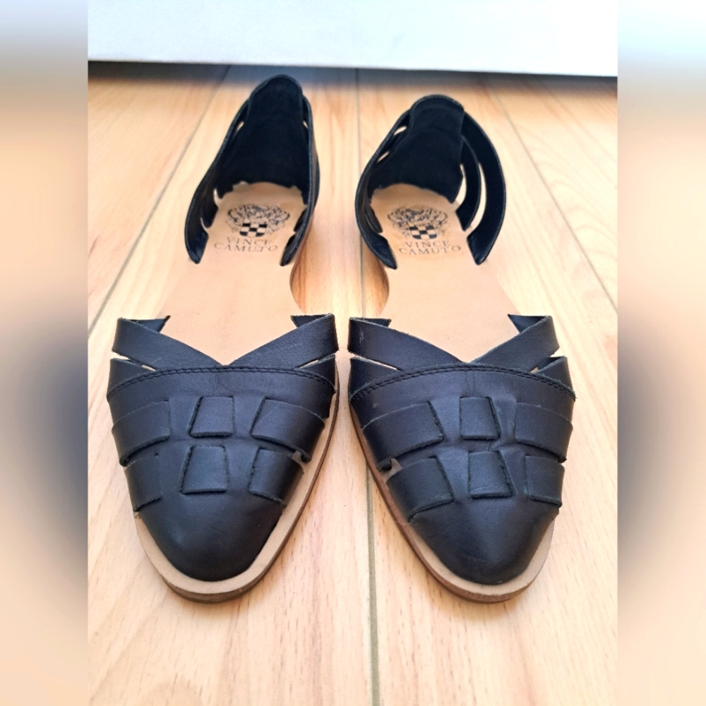 Vince Camuto Hallie Flats Woven Steel Leather D'orsay Womens Size 6 Point Toe